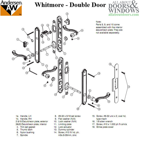 Hardware Kit, Double Door, Whitmore, Active / Passive - Antique Brass - Hardware Kit, Double Door, Whitmore, Active / Passive - Antique Brass