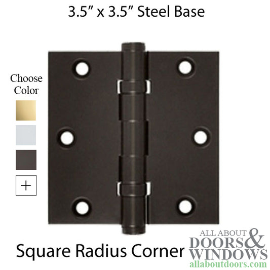 3.5 x 3.5 inch, Square Corners, Residential Hinges, Steel, Pair, Choose Color