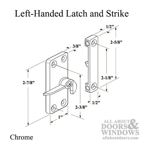 Left Hand Latch & Strke for Sliding Screen Door - Chrome - Left Hand Latch & Strke for Sliding Screen Door - Chrome