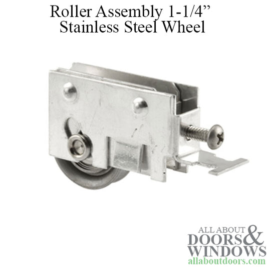 Roller Assembly for Sliding Patio Door with Adjustable Aluminum K Tab Housing 1.25 Inch Steel Ball Bearing Wheel Diameter