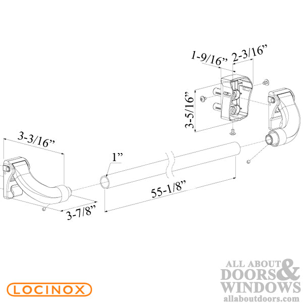 Aluminum Locinox Push Bar for Surface-Mounted Gate Locks, 5 Foot Width - Aluminum Locinox Push Bar for Surface-Mounted Gate Locks, 5 Foot Width