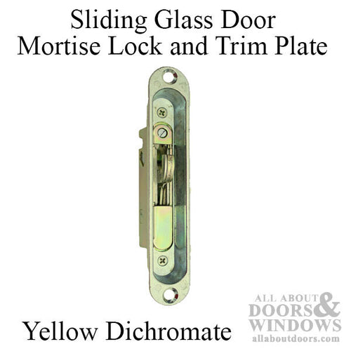 Mortise Lock and Trim Plate with 45 Degree Slot for Sliding Glass Door Yellow Dichromate - Mortise Lock and Trim Plate with 45 Degree Slot for Sliding Glass Door Yellow Dichromate