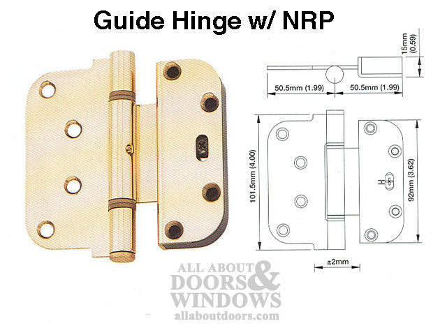 Hoppe HTL 2D Guide (H) with NRP Extended Leaf Hinge Solid Brass - Hoppe HTL 2D Guide (H) with NRP Extended Leaf Hinge Solid Brass