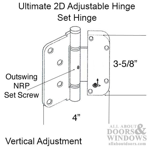 Ultimate 2D Adjustable Hinge, 3-5/8 x 4 Set (V), Inswing - Plated Brass - Ultimate 2D Adjustable Hinge, 3-5/8 x 4 Set (V), Inswing - Plated Brass