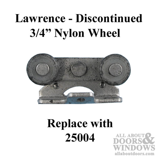 Lawrence sliding pocket door roller,  3/4 nylon wheel - See Note