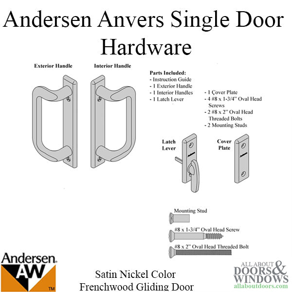 Andersen Frenchwood Gliding Door Trim Anvers 2 Panel Interior & Exterior, Brushed/Satin Nickel - Andersen Frenchwood Gliding Door Trim Anvers 2 Panel Interior & Exterior, Brushed/Satin Nickel