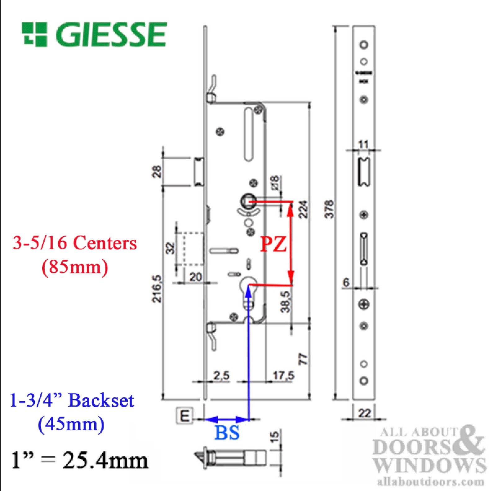 Giesse Door with Perimeter Lock 45mm backset, 85 PZ - Giesse Door with Perimeter Lock 45mm backset, 85 PZ