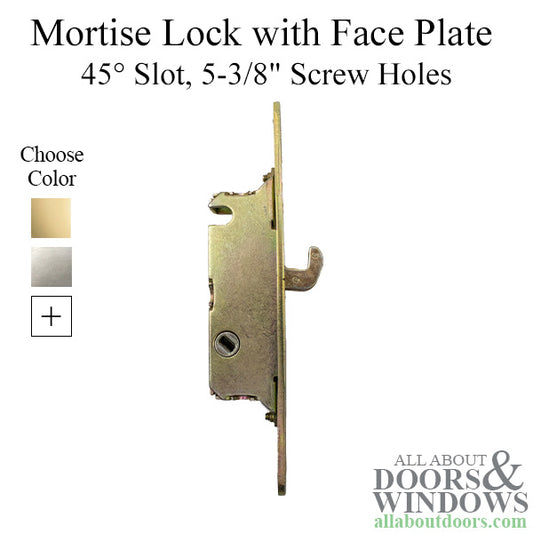 Mortise Lock With Face Plate, 45° Slot, 5-3/8" Screw Holes, Wood / Vinyl Doors