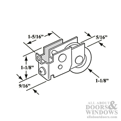 Bottom Mount Roller Assembly 1-1/8 Inch Steel Wheel - Bottom Mount Roller Assembly 1-1/8 Inch Steel Wheel