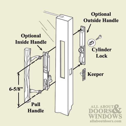 Keyed Handle Set for Sliding Patio Door Flush Mount  Standard Hook - Black Finish, Wood Handle - Keyed Handle Set for Sliding Patio Door Flush Mount  Standard Hook - Black Finish, Wood Handle