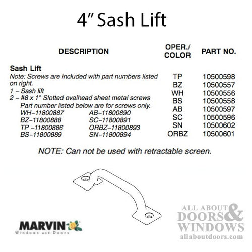 Marvin Sash Lift, Single Hung or Double Hung Window - Marvin Sash Lift, Single Hung or Double Hung Window