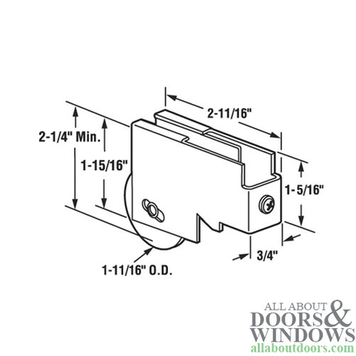 Arcadia Patio Door Roller:  1-11/16  Nylon Wheel, 1-15/16 Tall Housing - Arcadia Patio Door Roller:  1-11/16  Nylon Wheel, 1-15/16 Tall Housing