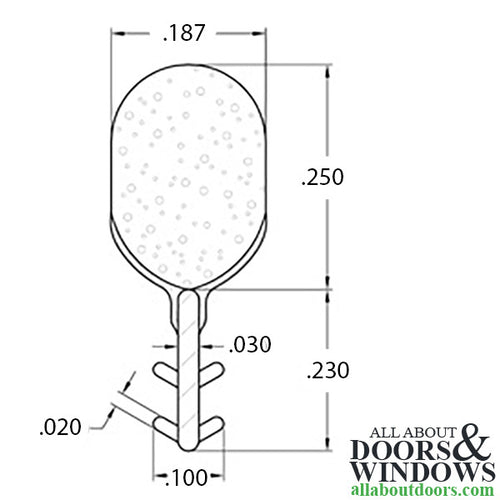 Weatherstrip, Foam-Filled Kerf Back Polyflex Bulb, .187