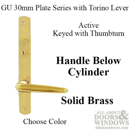 G-U Torino Handle and 30mm Plate Series, Solid Brass, Active, Key and Thumbturn (Handle Below Cylinder), Choose Color