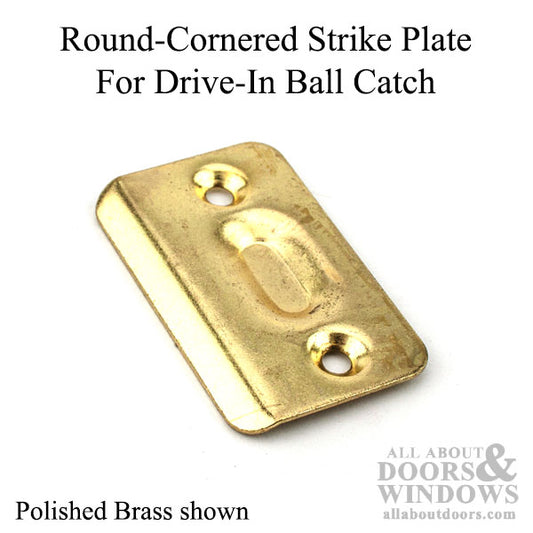 Round-Cornered Strike Plate For Drive-In Ball Catch - Polished Brass