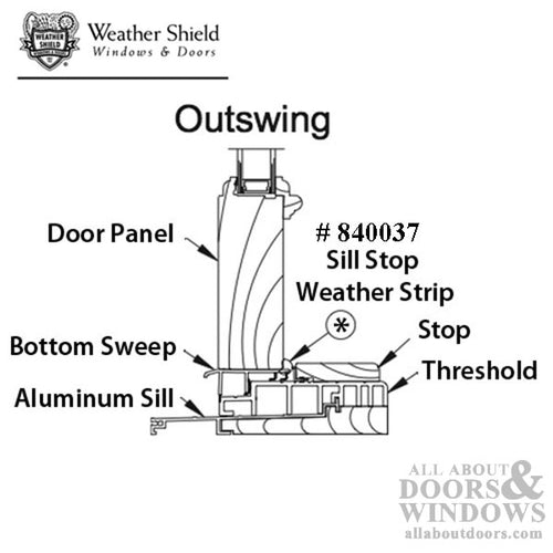 Discontinued - Sill Stop Weatherstrip, Outswing Hinged Door, 75 inch - Discontinued - Sill Stop Weatherstrip, Outswing Hinged Door, 75 inch