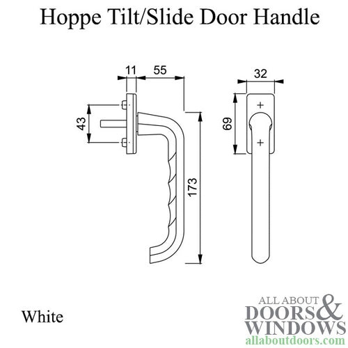 Handle for Tilt/Slide door, White, 12mm lugs, with stop positions, white 7mm / projecting 38 mm - Handle for Tilt/Slide door, White, 12mm lugs, with stop positions, white 7mm / projecting 38 mm