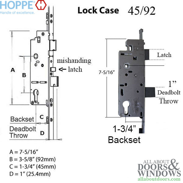 16mm Manual Tongue-Shootbolt 45/92 Gear, Tongue @ 26.42