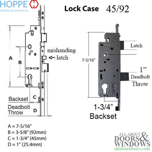 16mm Manual Tongue-Shootbolt 45/92 Gear, Tongue @ 26.42