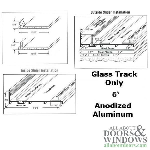 Patio Glass Door Replacement Track, 94 inch - Aluminum - Patio Glass Door Replacement Track, 94 inch - Aluminum