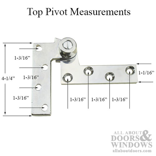 3/4 in. offset Contemporary Top Pivot Set, RH out-swing, LH in-swing - Brushed / Satin Chrome - 3/4 in. offset Contemporary Top Pivot Set, RH out-swing, LH in-swing - Brushed / Satin Chrome