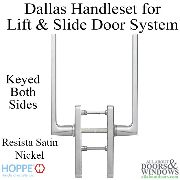 Dallas Handleset for Active Lift and Slide Door System, Keyed Both Sides - Resista Satin Nickel - Dallas Handleset for Active Lift and Slide Door System, Keyed Both Sides - Resista Satin Nickel