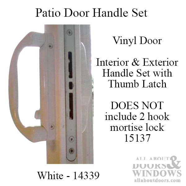 Sliding Patio Door Handle Set for 2 point lock, 4-15/16 inch screw hole spacing - White - Sliding Patio Door Handle Set for 2 point lock, 4-15/16 inch screw hole spacing - White