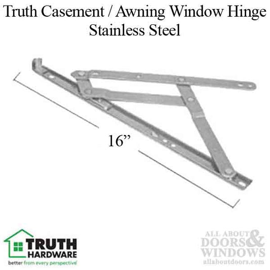 4 Bar Hinges 16 inch Window Track, Truth 34.21 - Stainless Steel