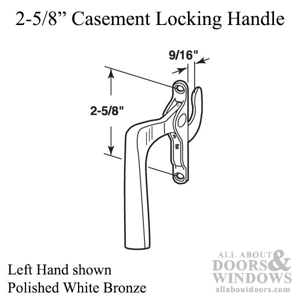 Locking Handle with 2-5/8 Inch Hole Center for Casement Window -  Polished White Bronze - Choose Handing - Locking Handle with 2-5/8 Inch Hole Center for Casement Window -  Polished White Bronze - Choose Handing