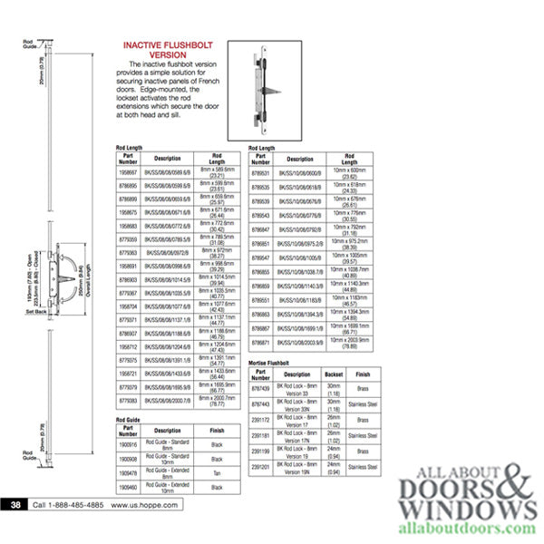 Inactive Flushbolt Rod, 24mm Backset, Flip Lever - Stainless - Inactive Flushbolt Rod, 24mm Backset, Flip Lever - Stainless