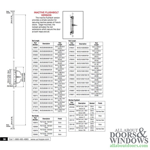 Inactive Flushbolt Rod, 24mm Backset, Flip Lever - Stainless - Inactive Flushbolt Rod, 24mm Backset, Flip Lever - Stainless