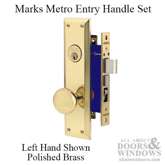 Marks Metro Mortise Entry Handle set, Left Hand shown - Polished Brass