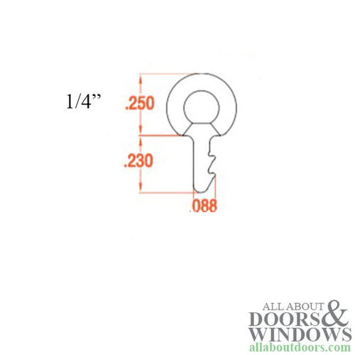 Hollow Bulb Seal, .250 diameter, Kerf Mount weatherstrip - Hollow Bulb Seal, .250 diameter, Kerf Mount weatherstrip