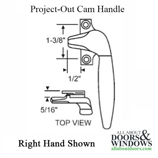 Project-Out Cam Handle, 2 hole 1-3/8 Screw, 1/2