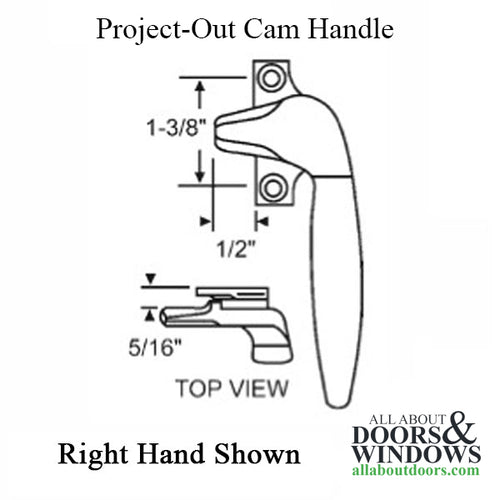 Project-Out Cam Handle, 2 hole 1-3/8 Screw, 1/2