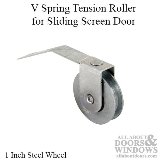 V Spring Tension Roller Assembly with 1 Inch Steel Wheel for Sliding Screen Door