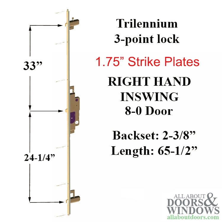 Trilennium 3000 Series Multipoint Lock for 8 Foot Doors Right Hand Inswing with 1.75 Inch Strike Plate - Trilennium 3000 Series Multipoint Lock for 8 Foot Doors Right Hand Inswing with 1.75 Inch Strike Plate