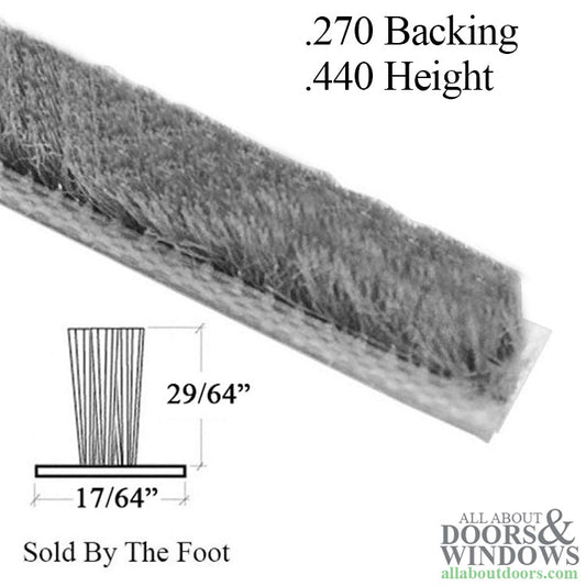 Weatherstrip .270 backing x .440  T-Slot pile, Door & Window - Gray