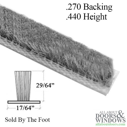 Weatherstrip .270 backing x .440  T-Slot pile, Door & Window - Gray - Weatherstrip .270 backing x .440  T-Slot pile, Door & Window - Gray