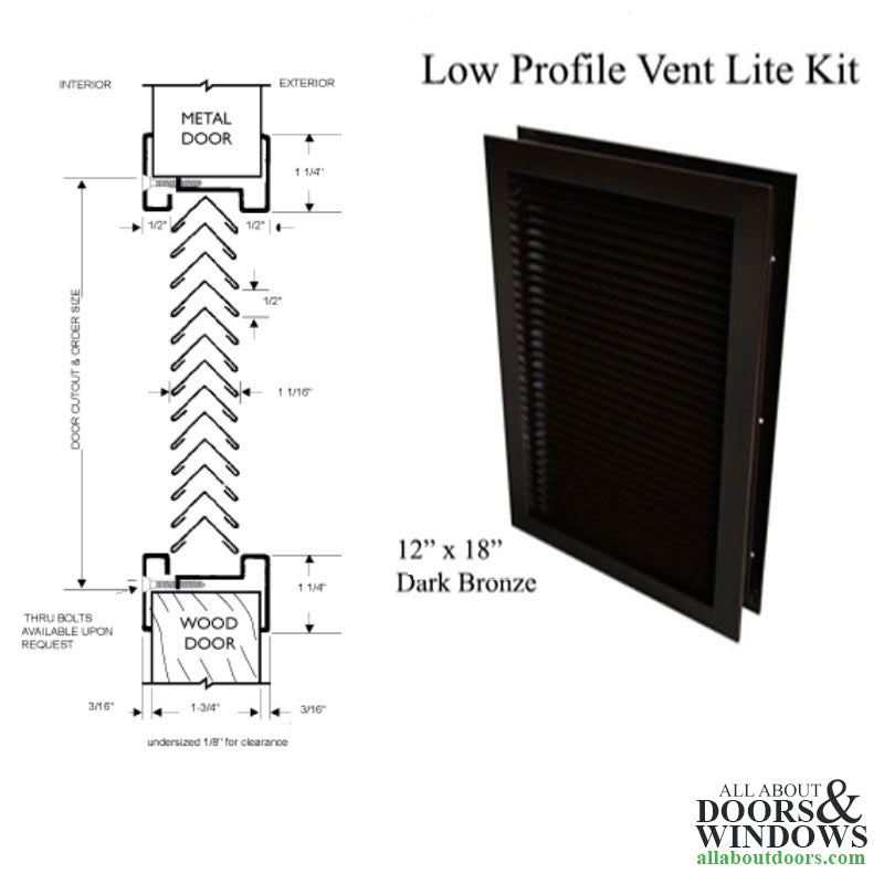 Commercial Door Lite Frame Vented Low Profile Metal Frame 12 Inch x 18 Inch Dark Bronze - Commercial Door Lite Frame Vented Low Profile Metal Frame 12 Inch x 18 Inch Dark Bronze