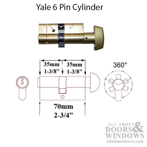 35/35 Euro Profile Cylinder, Anti-Bump, High Security, Yale Key - Satin Brass - 35/35 Euro Profile Cylinder, Anti-Bump, High Security, Yale Key - Satin Brass