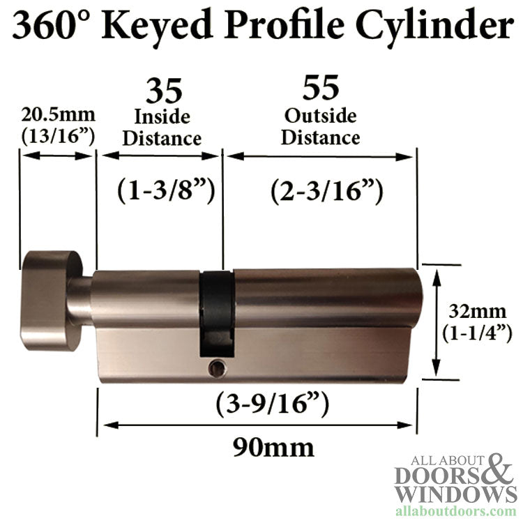 35 / 55, European Y1 360 Profile Cylinder - Choose Finish - 35 / 55, European Y1 360 Profile Cylinder - Choose Finish