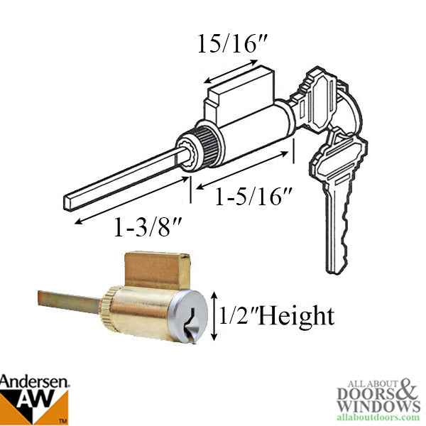 Andersen Gliding Door Cylinder and Keys, 6 Pin Schlage - Bright Brass - Andersen Gliding Door Cylinder and Keys, 6 Pin Schlage - Bright Brass