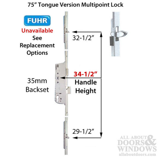 Fuhr 75 inch Tongue Version Multipoint Lock, 35mm backset - Discontinued - See Replacement Options