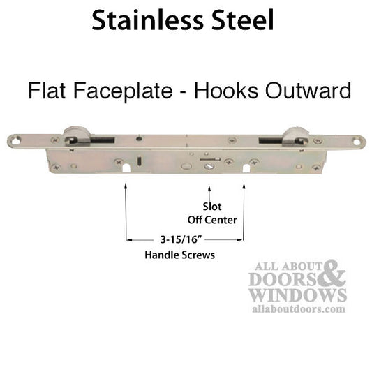 Multipoint Mortise Lock Off Center for Sliding door, Long Faceplate - Stainless Steel