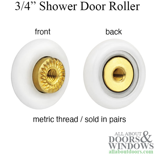 Shower door roller 3/4 inch x 3/16 inch narrow tire roller, brass inner race