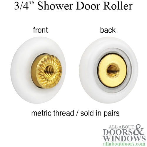 Shower door roller 3/4 inch x 3/16 inch narrow tire roller, brass inner race - Shower door roller 3/4 inch x 3/16 inch narrow tire roller, brass inner race