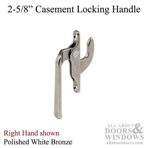 Locking Handle w/ 2-5/8 in Hole Center for Casement Window -  Polished White Bronze -Choose Handing - Locking Handle w/ 2-5/8 in Hole Center for Casement Window -  Polished White Bronze -Choose Handing