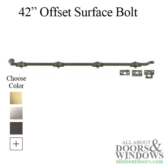 42" Offset Flush Bolt, Heavy Duty Brass - Choose Finish