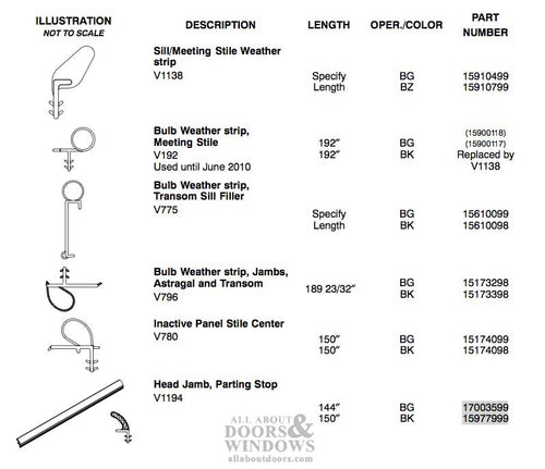 Marvin Head Jamb Parting stop, V1194 sliding door weatherstrip - Beige - Marvin Head Jamb Parting stop, V1194 sliding door weatherstrip - Beige